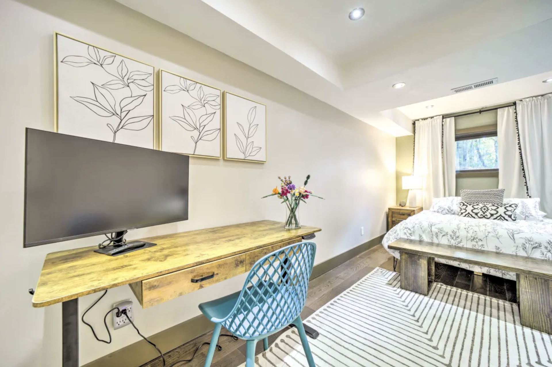 Downstairs bedroom with remote work space